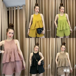 Set áo xoè mix quần đùi li tăm tiểu thư AH73