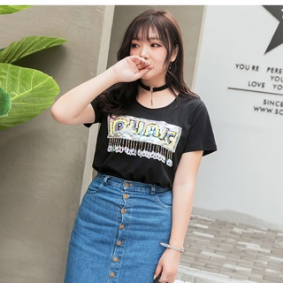 Áo thun big size đính kim sa cổ choker size 60-70kg