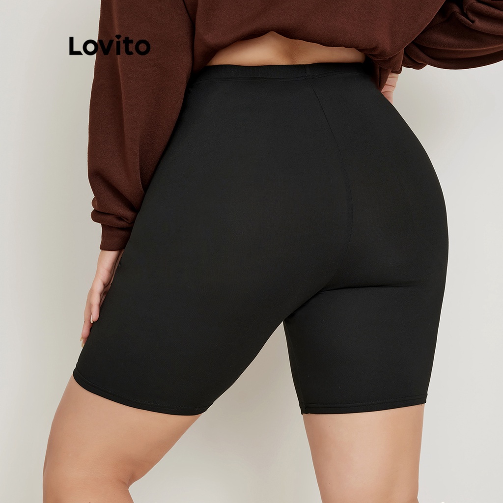 Quần short rách Lovito plus size lưng thun màu trơn phong cách thường ngày LPS02073 (màu đen)