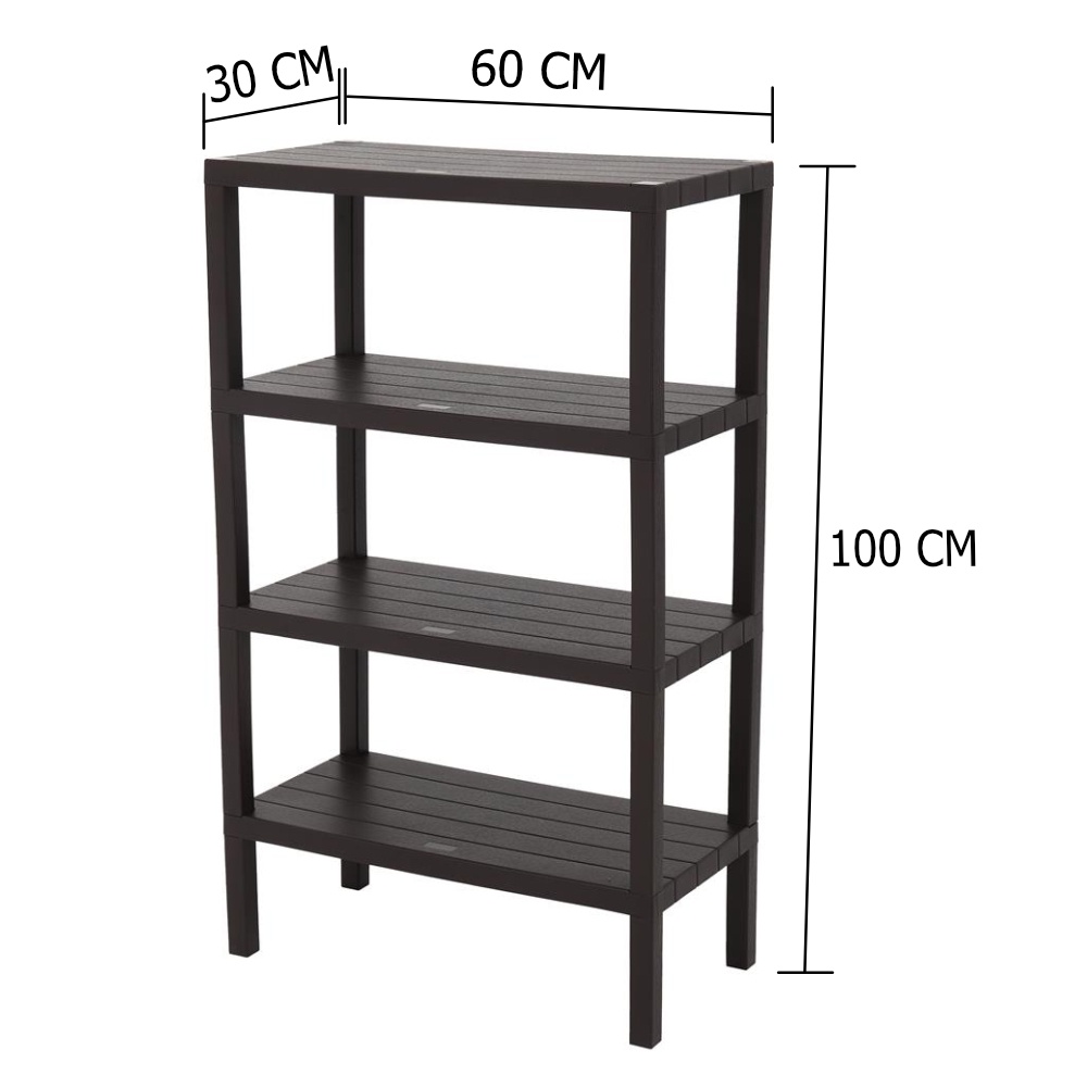HomeBase STACKO kệ nhựa 4 tầng vân giả gạch BRICK Thái Lan W30xH100xD60cm màu nâu