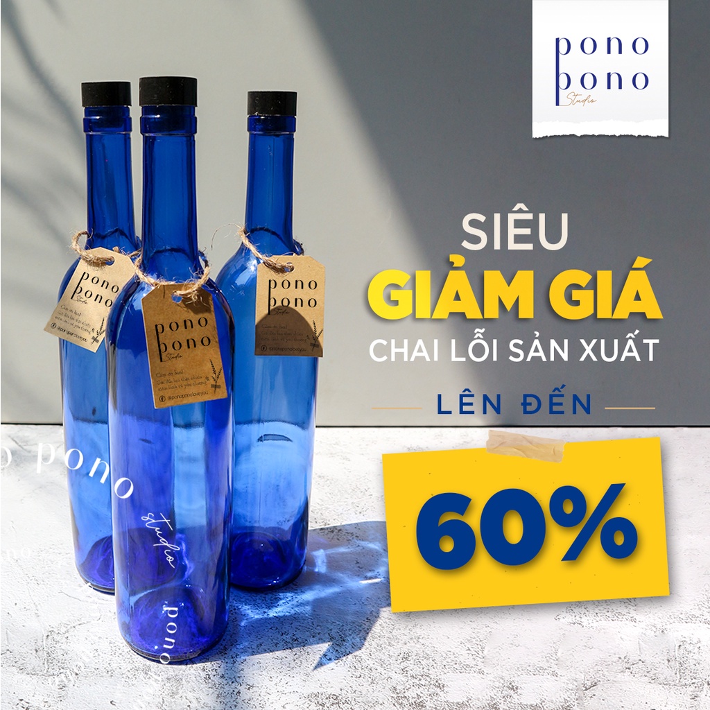 ❌THANH LÝ❌ Vỏ Chai Thủy Tinh Màu Xanh Dương lỗi sản xuất | Chai Thái Dương Lam Thủy Ho'oponopono Blue Solar Water