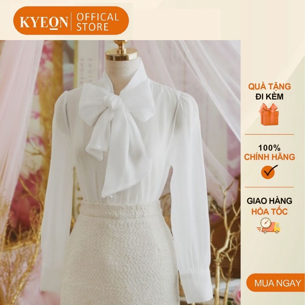 Áo sơ mi công sở nữ cổ thắt nơ ke ren tay phồng kyeon AA383 kiểu dáng hàn quốc xinh xắn