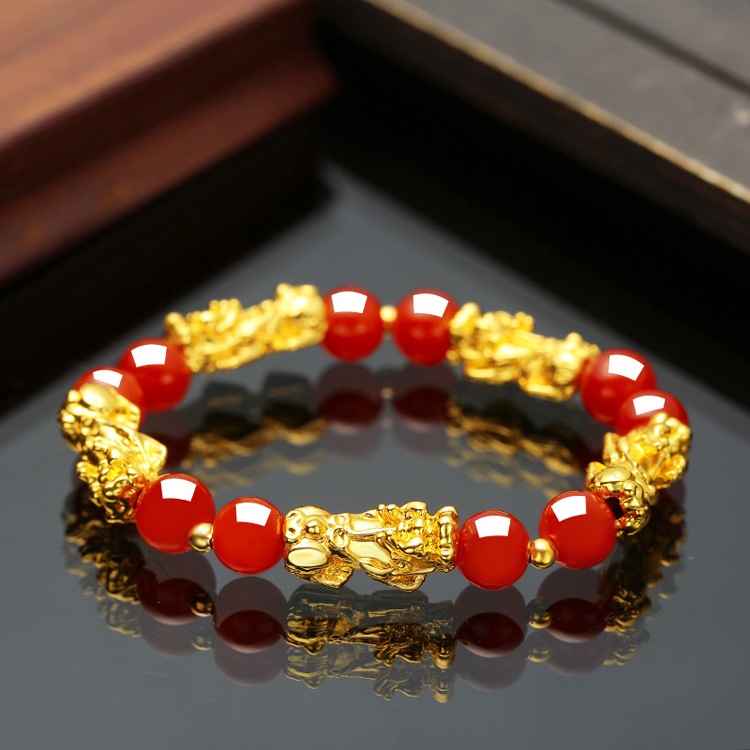 Việt Nam Shajin Pixiu Vòng tay Nam nữ Vòng tay Vàng cứng 3d Đồ trang sức Obsidian