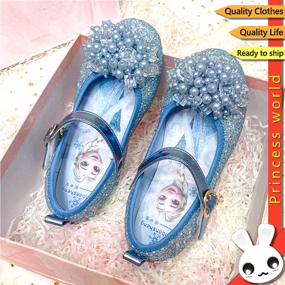Giày Búp Bê Gót Thấp Đính Ngọc Trai Phong Cách Elsa Xinh Xắn Dành Cho Bé Gái