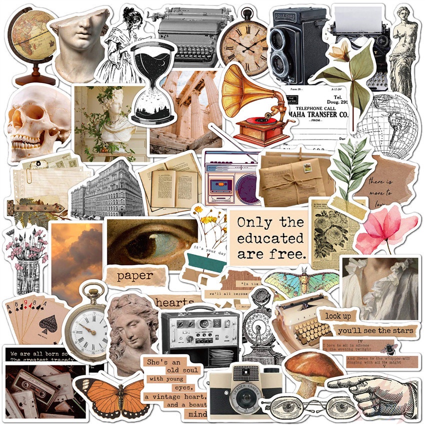 Bộ 100 Cái/Bộ ❉ Miếng Dán Trang Trí Phong Cách Retro Độc Đáo ❉ Sticker Dán Tường Chống Thấm Nước Thời Trang