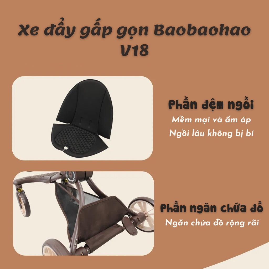 (Hỏa tốc HCM) Xe đẩy 2 chiều dạo chơi gấp gọn Baobaohao V18 hàng chính hãng Bảo hành 12 tháng