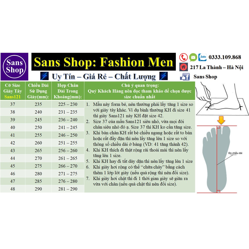 Giày da nam cao cấp Sans121 giầy tây không dây đen nâu trắng bigsize size lớn 43 44 45 46 47 48 nhỏ 37 38 39 40 41