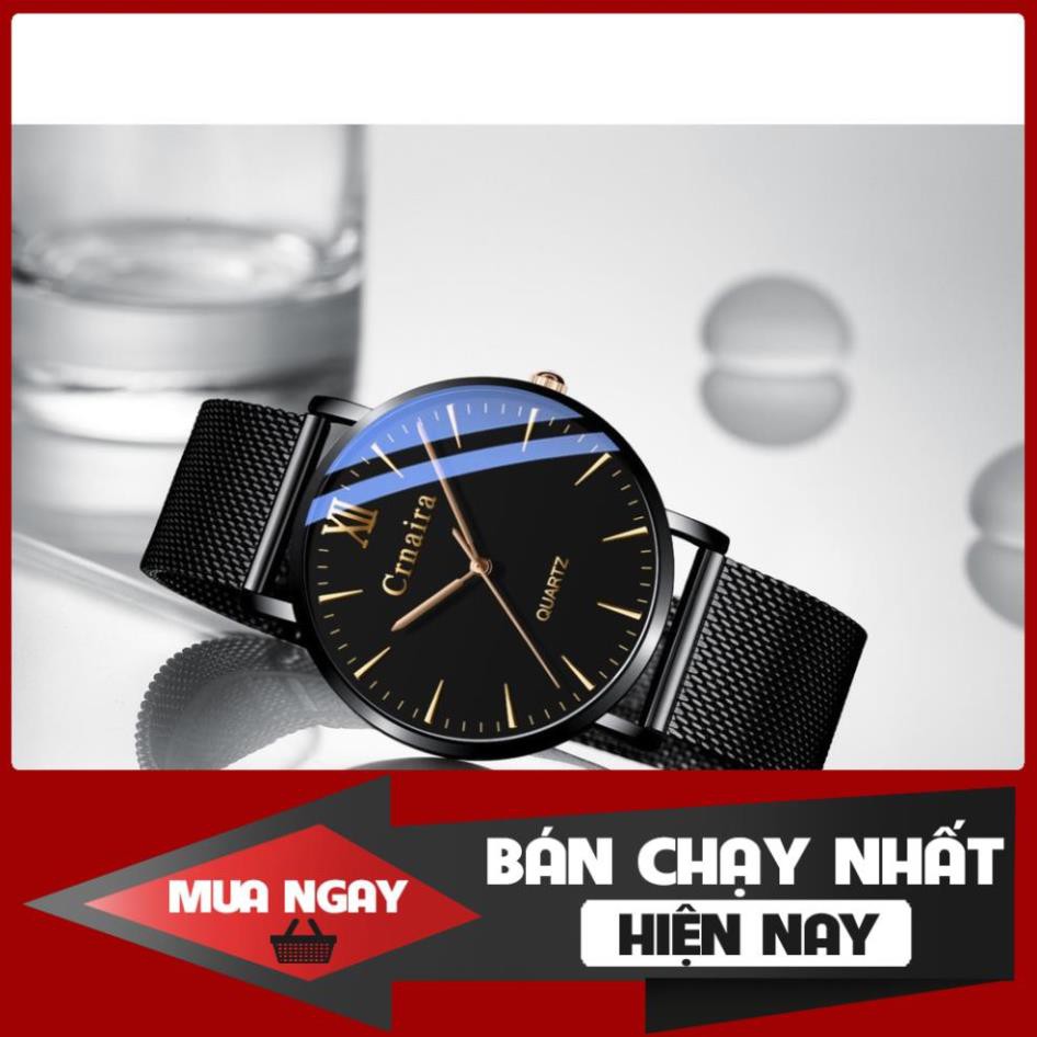 Đồng hồ nam đẹp CRNAIRA chính hãng, dây thép nhuyễn, mặt ánh xanh cực đep, mỏng chỉ 7mm, kiểu dáng h