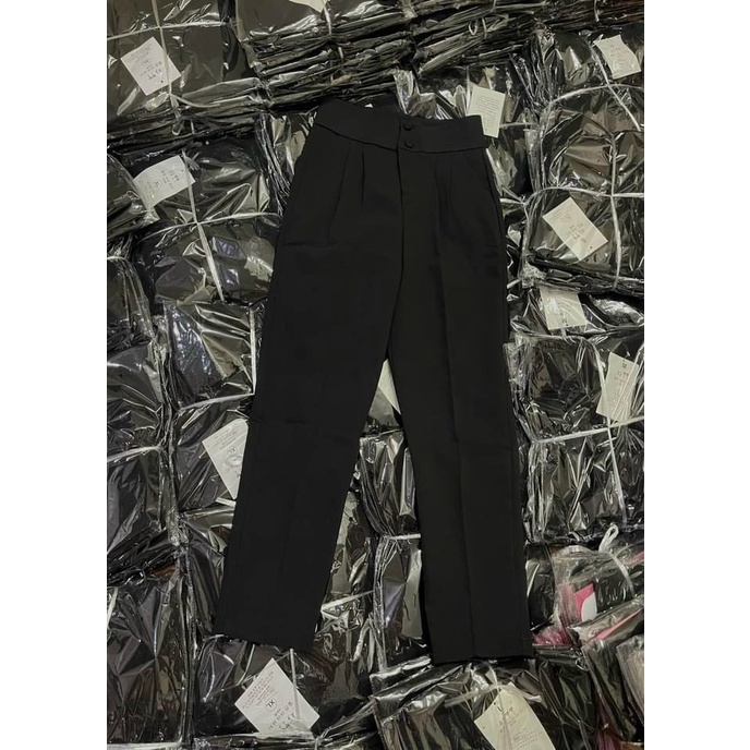 Quần ống rộng suông nữ lưng cao khóa trước 1 khuy vải tuyết mưa ( KHÓA TRƯỚC )