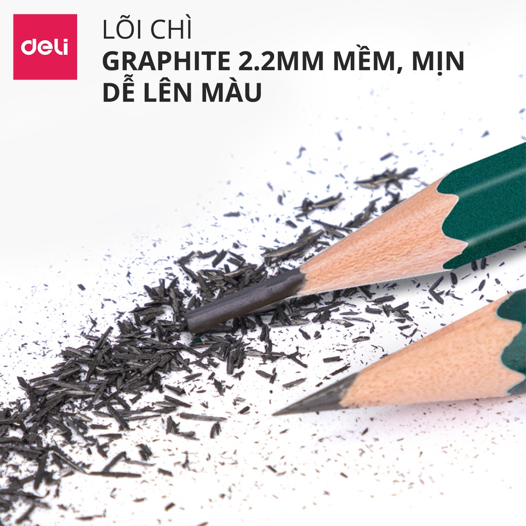 Vỉ 10 Bút Chì Lục Giác Deli - loại 2B/HB Vẽ Mỹ Thuật, Làm Bài Kiểm Tra An Toàn Với Người Sử Dụng