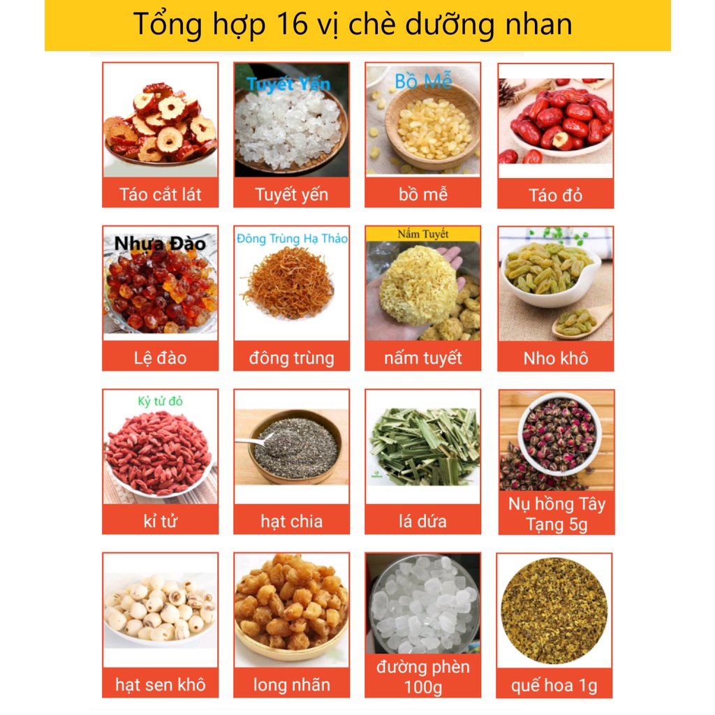 16 vị - Nguyên liệu nấu Chè Tuyết Yến Dưỡng Nhan tự chọn 10g - Giá Sỉ | BigBuy360 - bigbuy360.vn