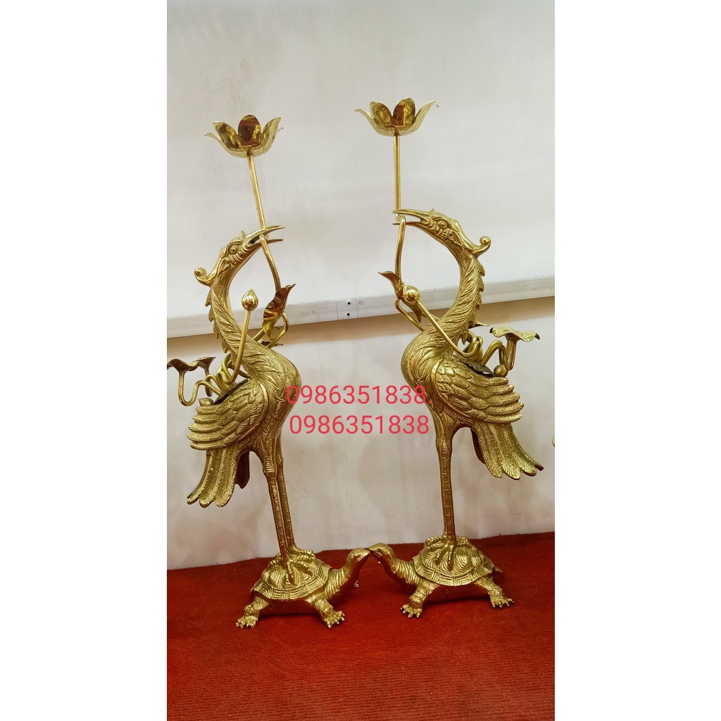Hạc thờ đồng vàng nguyên chất cao cấp các cỡ, hạc đồng nguyên chất màu vàng bóng