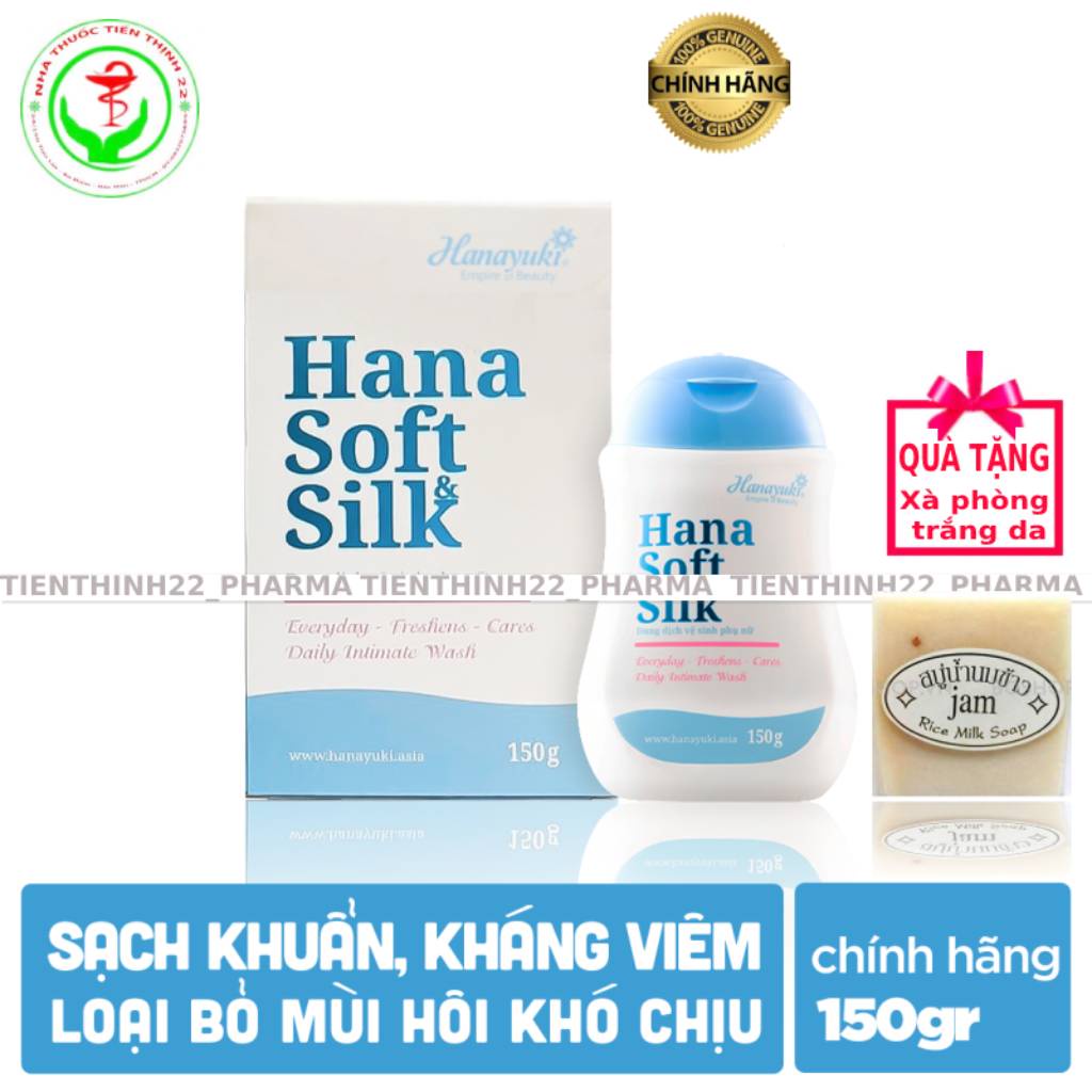 Dung dịch vệ sinh phụ nữ hanayuki soft silk  giúp khử mùi lưu hương dịu nhẹ cho cô bé chai 150g - Tặng kèm xà phòng Thai