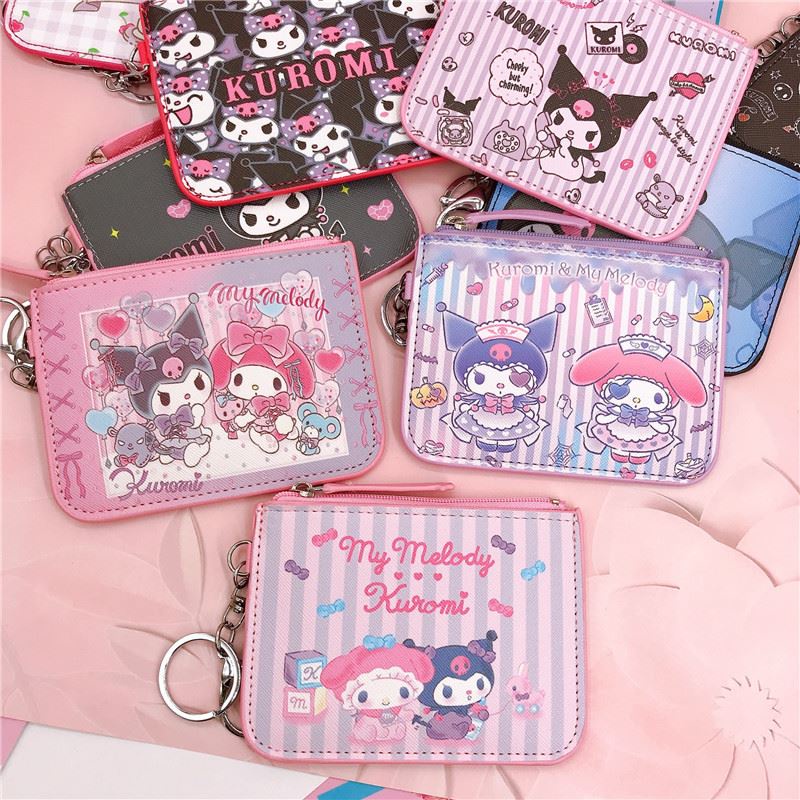 Túi đựng tiền Zipper của Kuromi xinh xắn với chất liệu PU thiết kế hình hoạt hình thú vị vừa là túi đựng tiền vừa là túi đựng thẻ ID có thể sử dụng cho học sinh hoặc làm quà tặng