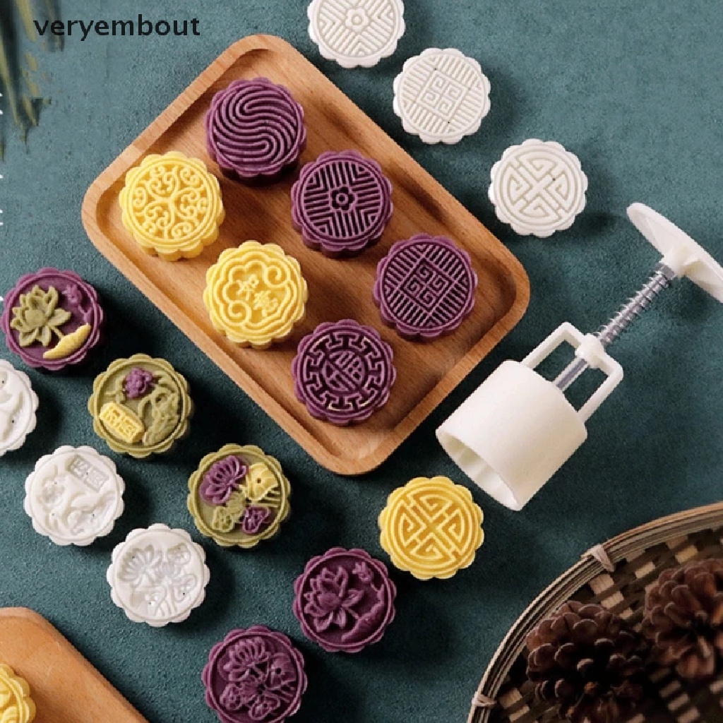 ut 6pcs/set Flower Shaped Mooncake Mold Cake Mold Hand Pressure Fondant Moon n