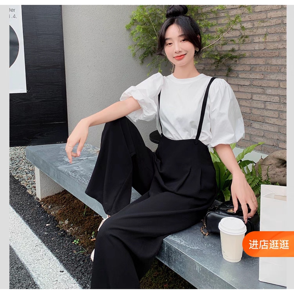 Quần yếm ống rộng dáng dài cho nữ công sở đi chơi cạp cao chất liệu vải chéo Hàn cao cấp - ME STORE