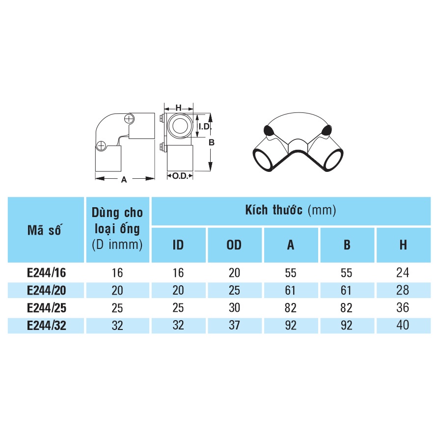 Co , cút chữ L có nắp D20 Sino E244/20