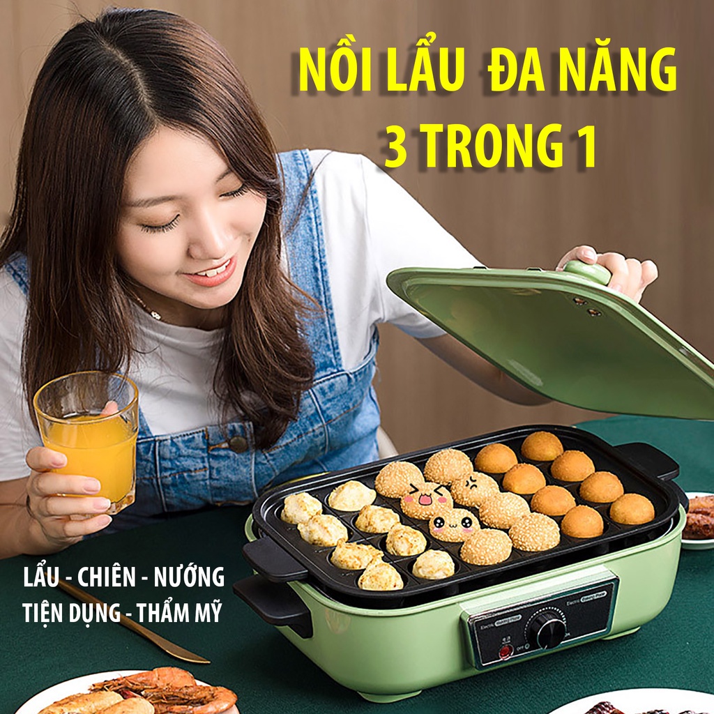Nồi lẩu điện đa chức năng HGJ-B30 3 TRONG 1, chiên xào nướng , chống dính, lau rửa dễ dàng, tiện lợi