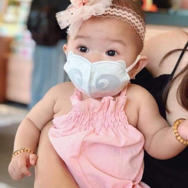 [CHÍNH HÃNG] KHẨU TRANG 3Q KHÁNG KHUẨN - GẤU PANDA TRẺ EM CÓ SIZE CHO BÉ 0-2 TUỔI (MÀU TRẮNG-XANH ) SET 1 BỊCH 10 CÁI