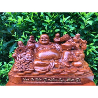 Tượng Phật Di Lặc Ngũ Phúc - Tượng Di Lặc Như Ý Gỗ Hương Rộng 40 Cm