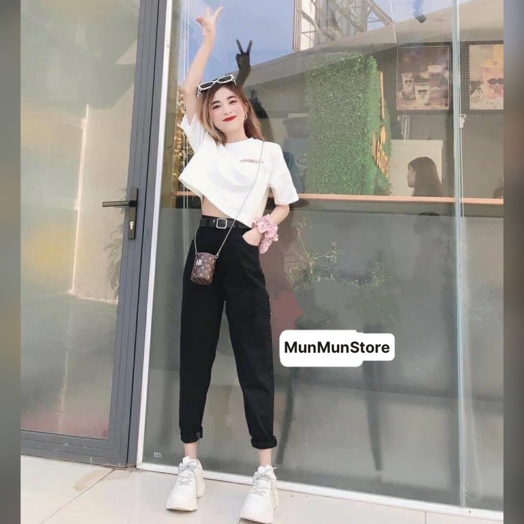 Quần Baggy Jean Nữ Ống Suông Cạp cao MunMunStore Quần Bò Baggy Tôn Dáng 104