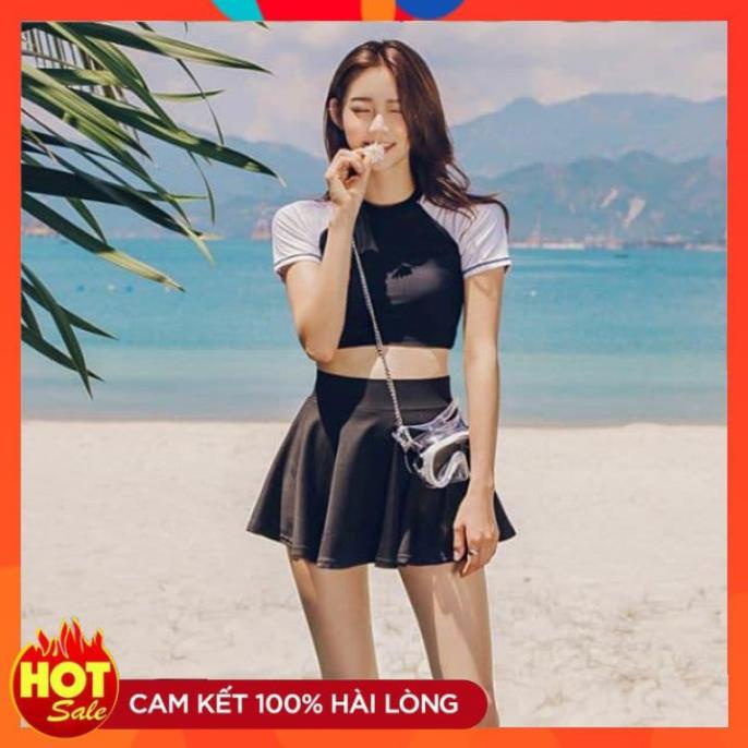 Bikini Đi Biển Áo Tắm 2 Mảnh Cộc Tay CAO CẤP Hàn Quốc Đồ Bơi Dạng Váy Có Quần Đùi Trong Đẹp