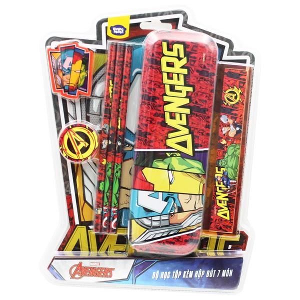 Bộ Dụng Cụ Học Tập 7 Món Kèm Hộp Bút Marvel Avengers - HooHooHaHa® VPH12-1202