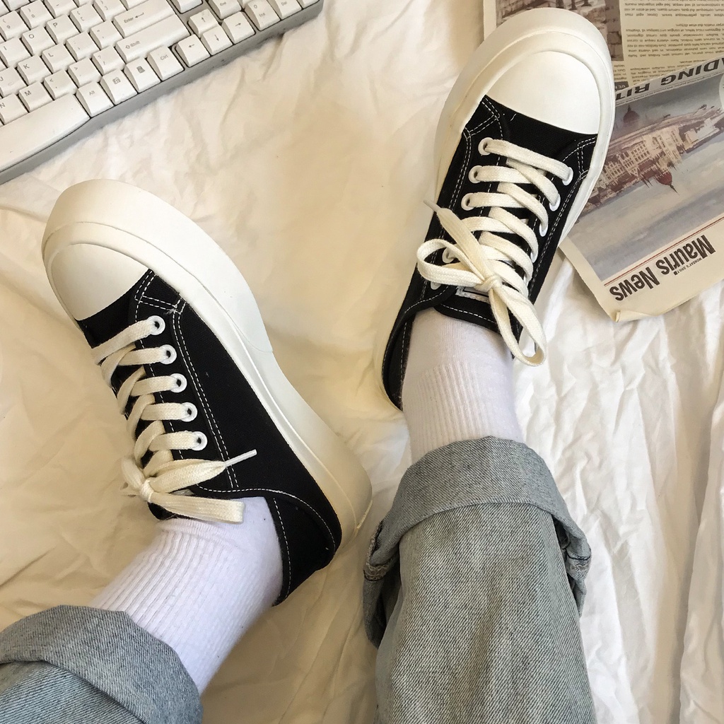 Giày thể thao giẫm gót đế bánh mì, giày sneaker dáng basic đi hai kiểu