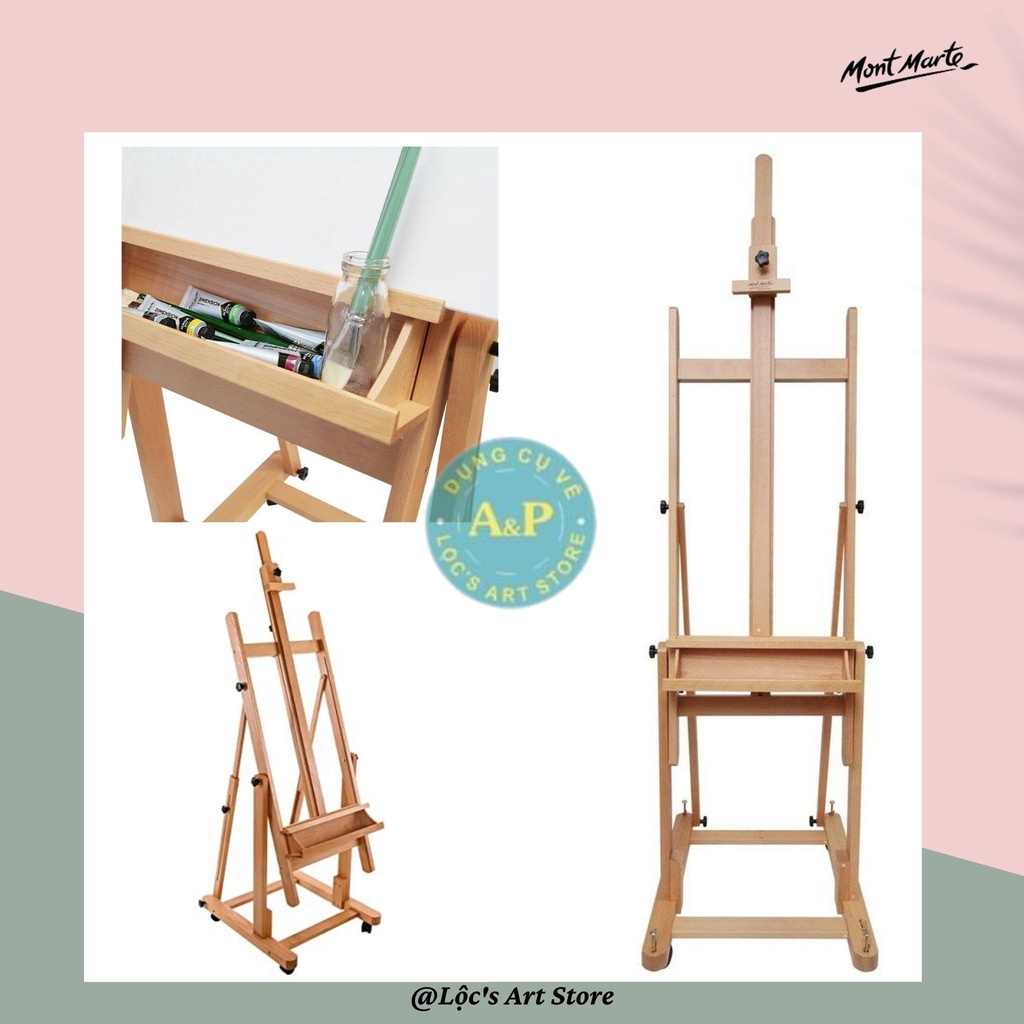 [Lộc'sArtStore] GIÁ VẼ CAO CẤP GỖ SỒI MONTMARTE MEA0002C - TÙY CHỈNH ĐỘ CAO (227-370 cm)