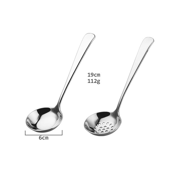 Vá nhỏ muỗng múc canh nước súp inox 304 mạ vàng sáng bóng cán sơn đen nhám chống trượt phong cách vintage dài 19cm