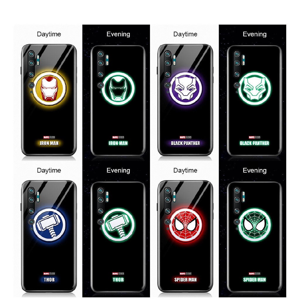 Ốp điện thoại kính dạ quang in hình Marvel Avengers cho Xiaomi Redmi Note 9S 9T 9 7 8 Pro