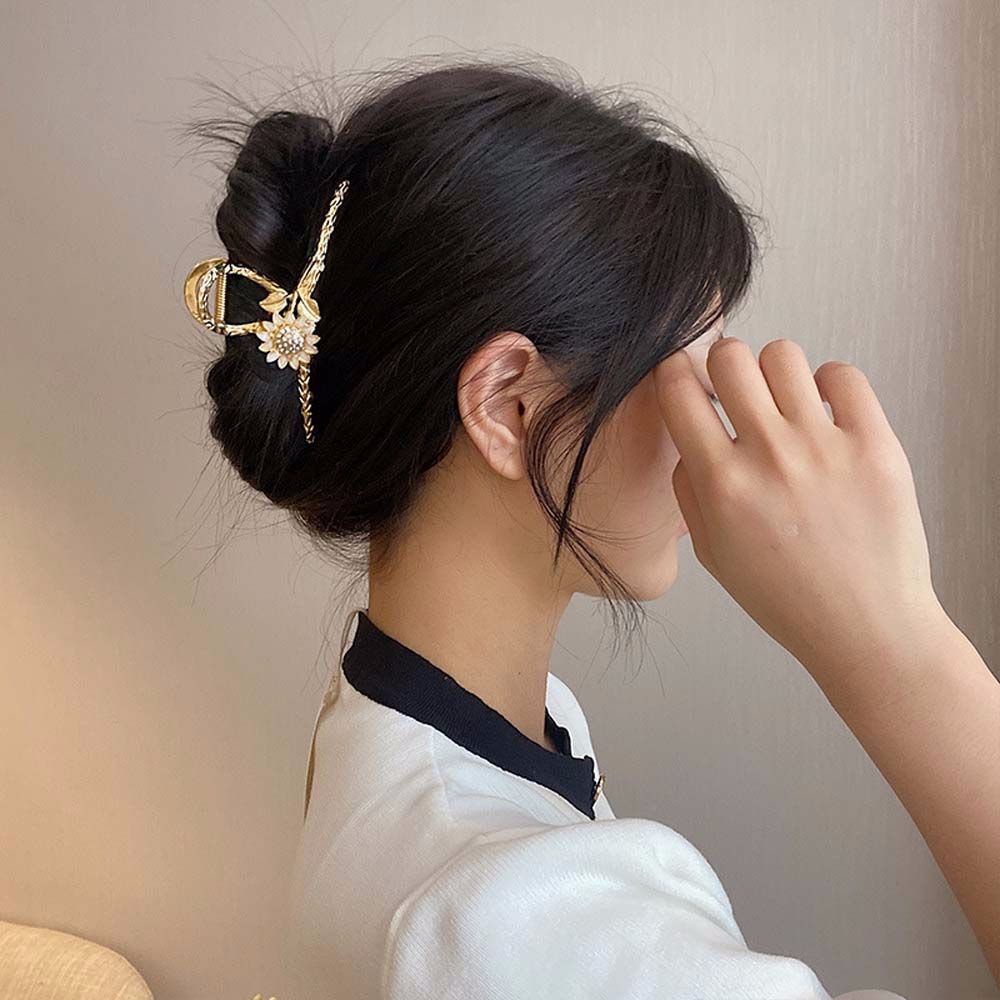 Kẹp Tóc Kim Loại Hình Hoa Hướng Dương Đính Đá Nhiều Màu Phong Cách Hàn Quốc Thanh Lịch Cho Nữ