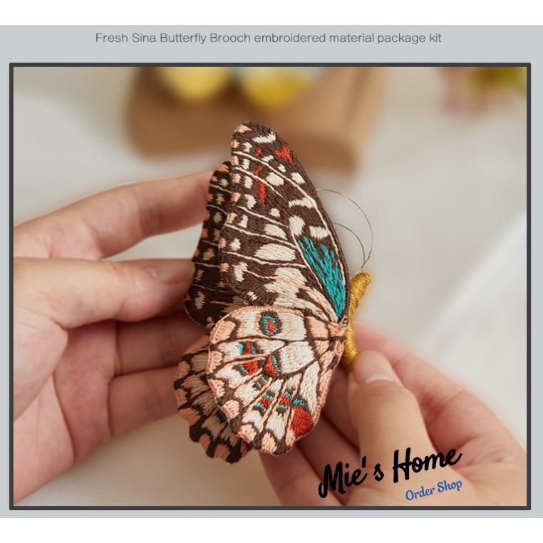 Gói KIT Nguyên Liệu DIY Túi Dụng cụ Tự Thêu Tay Nghệ Thuật Ghim Cài Áo Butterfly Hoa Xuân Embroidery Handmade - Mie Shop