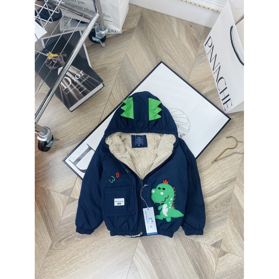 Áo khoác, áo phao lót nông mềm in hình động khủng long cực cute bé trai bé gái 10-30kg