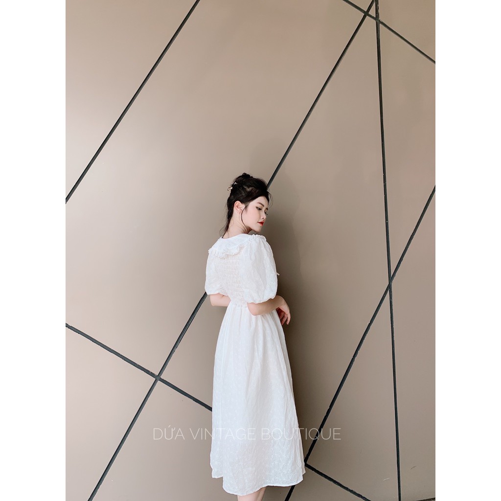 Váy maxi trắng tay cộc cổ bẻ cao cấp | BigBuy360 - bigbuy360.vn