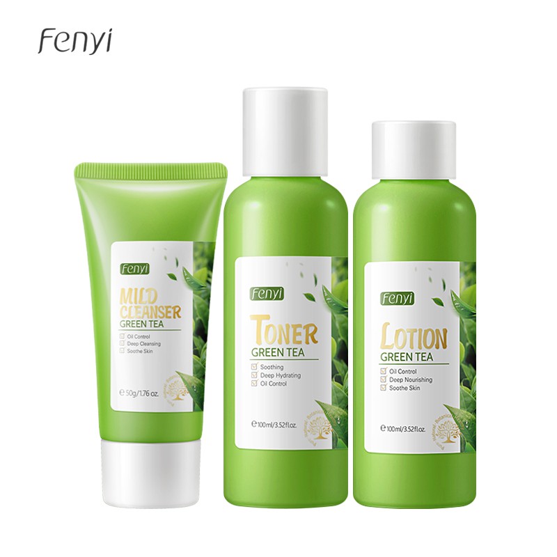 Set 3 mỹ phẩm dưỡng da Fenyi gồm sữa rửa mặt thành phần trà xanh + toner + lotion 100ml giúp dưỡng ẩm làm sáng da