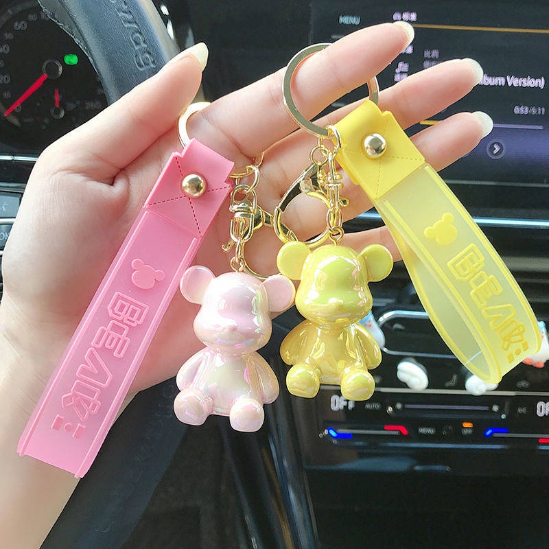 Electroplated Acrylic Violent Bear Key Chain Schoolbag Pendant Creative Doll Toy Bag Package Pendant Lovely Key Buckle Auto department store supplies
