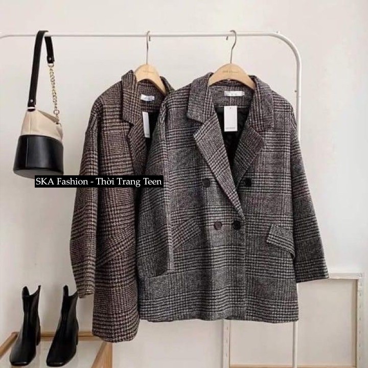 Áo Khoác Dạ Kẻ Blazer Đông Xuân 2021 Kẻ Retro 2 Lớp Loại 1 Form Rộng Ullzzang  | BigBuy360 - bigbuy360.vn