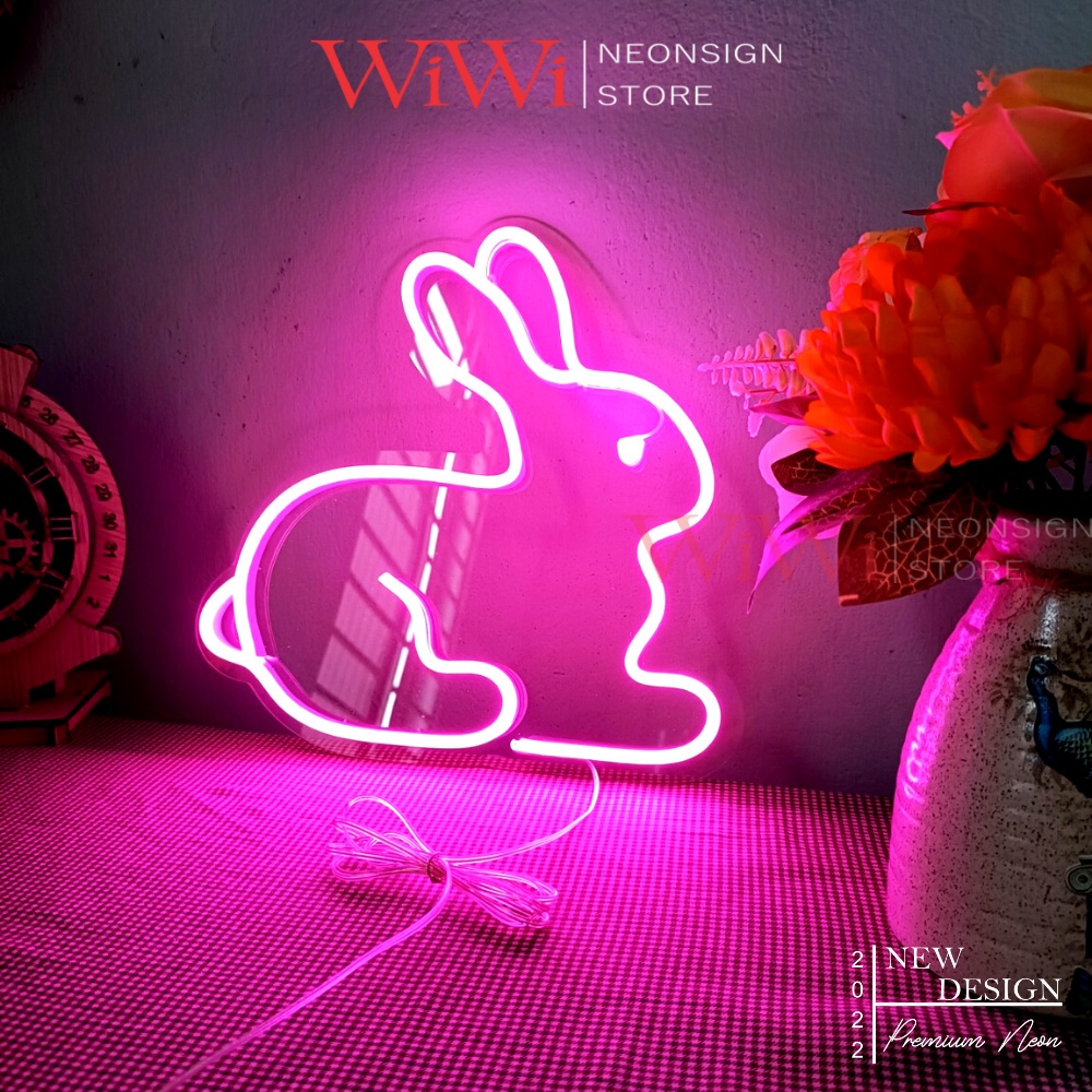 Đèn led neon hình con thỏ | 26x26 cm | Đèn led neon theo yêu cầu trang trí decor quà tặng cực chất