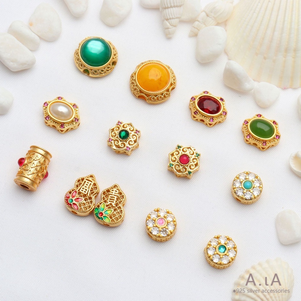 █diy゜14k●1 Gói 5 Hạt Xỏ Lỗ Bằng Vàng Phong Cách Nepal Cổ Điển Dùng Làm Trang Sức diy