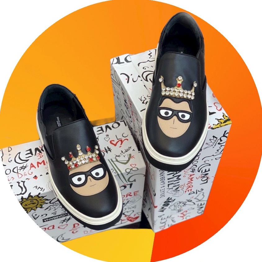 Giày Slipon Mặt Thêu Da Mặt Quỷ Thời Trang Nam Hot Trend 2022