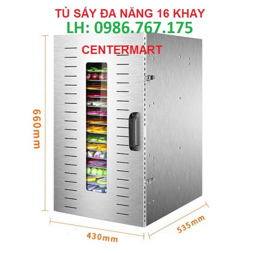 Máy sấy thực phẩm 16 tầng - Sấy dược liệu, hoa quả, làm khô gà, các loại hạt- Khung inox 100% an toàn thực phẩm