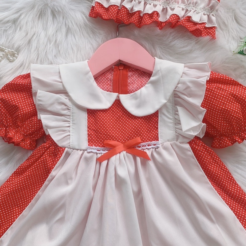 Váy công chúa Lolita đỏ cộc tay xinh xắn cho bé