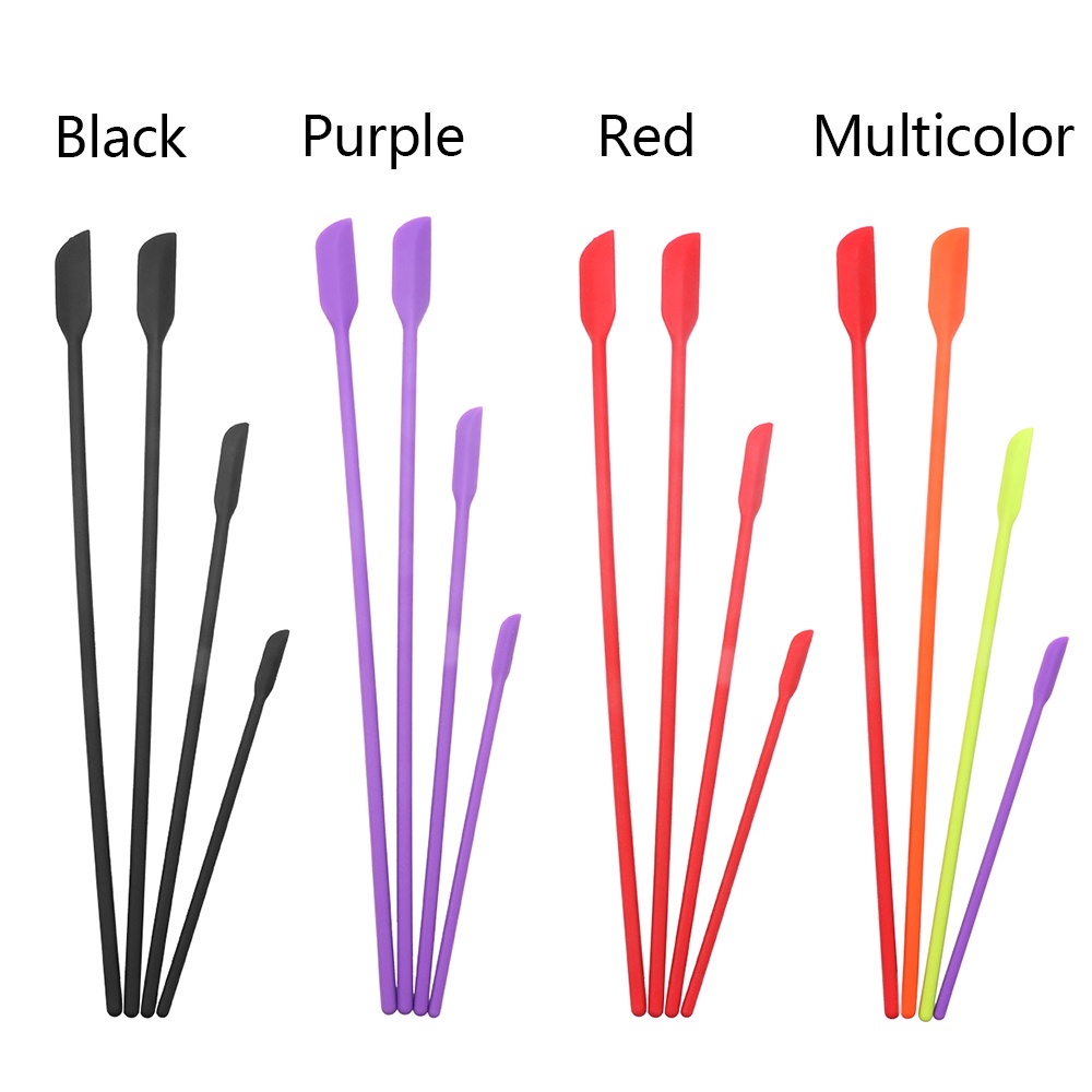 KUNHEV Set 4 muỗng bằng silicon cán dài dùng để trộn mỹ phẩm / lấy mẫu / điêu khắc / nấu ăn gồm nhiều màu tùy chọn
