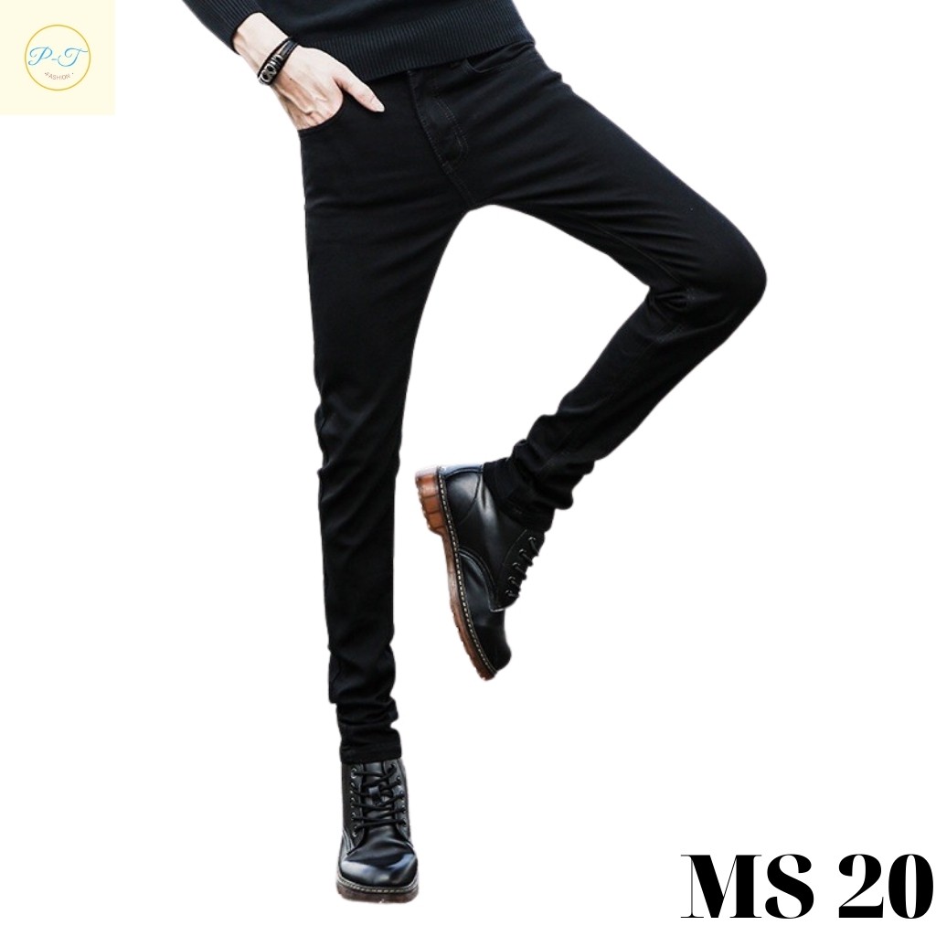 Quần jean nam màu đen trơn không rách gối chất bò cao cấp co dãn 4 chiều đẹp from dáng rin skinny YuMy JM20