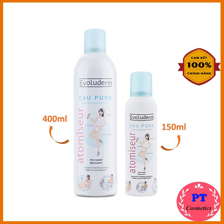 [Có Tem] Xịt khoáng Evoluderm Atomiseur Eau Pure 400ml, 150ml