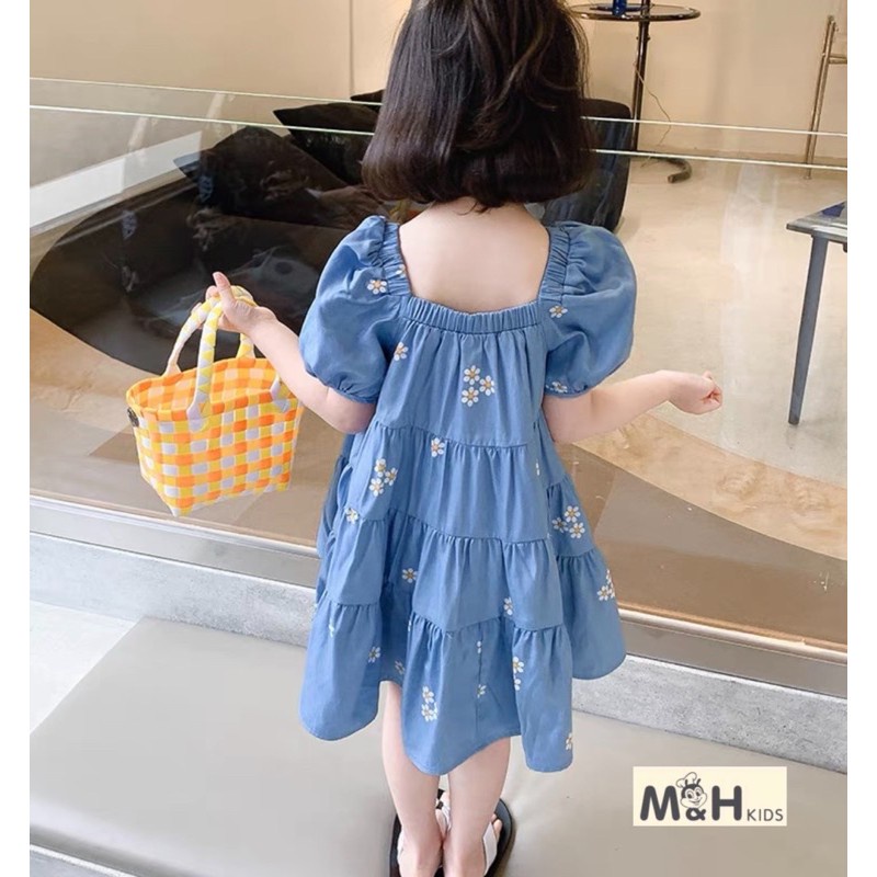 Váy bé gái công chúa dáng xòe cổ chun tay bo chun cho bé gái từ 8-20kg