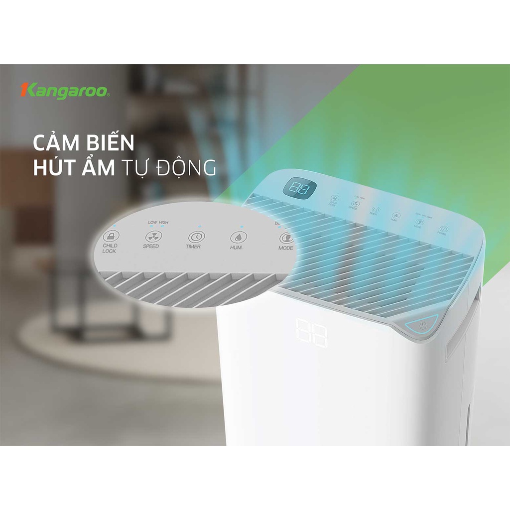 Máy hút ẩm Kangaroo KGDH20 - Loại 20L - kèm sấy ruần áo - Phòng 30-40m2