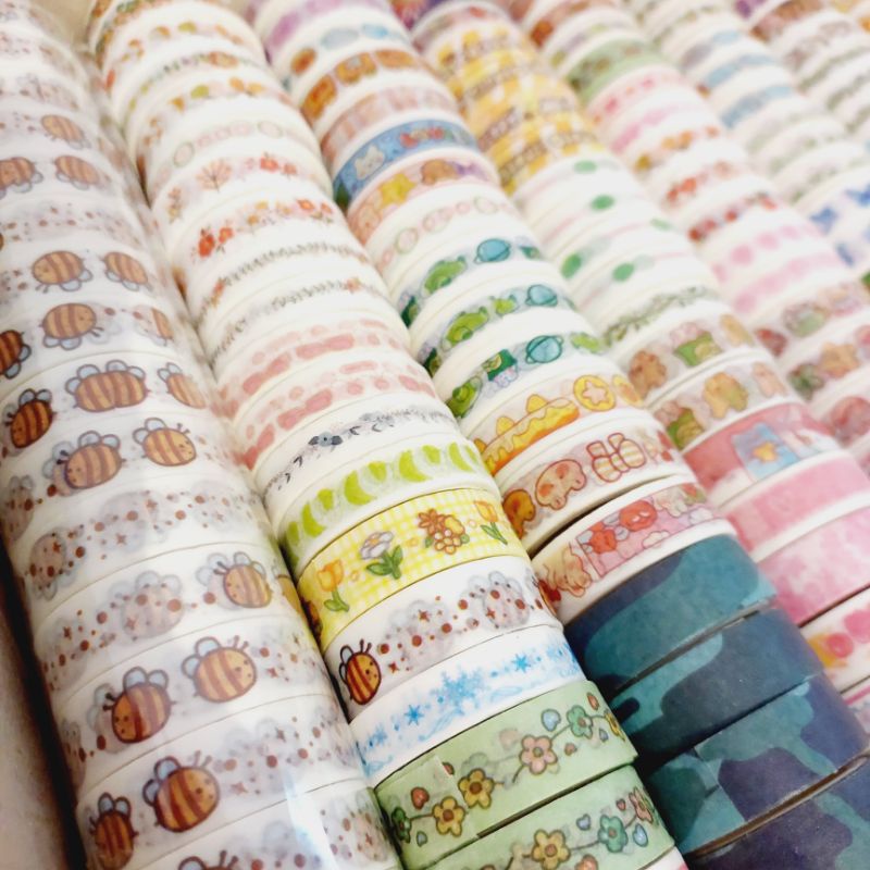 Lốc 10 cuộn washi tape 1cm x 2 mét trang trí nhiều chủ đề