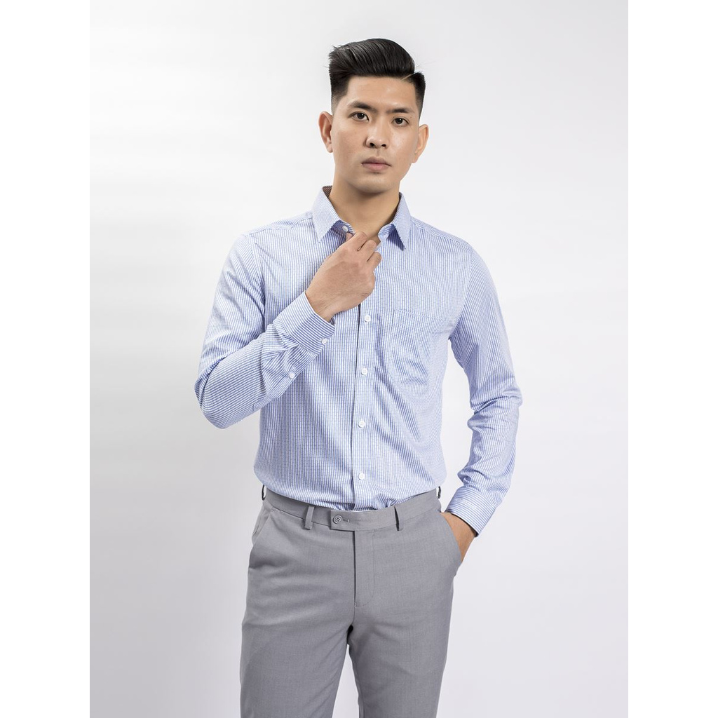 Áo Sơ Mi Nam Dài Tay ARISTINO ALS59408 Somi Công Sở Cao Cấp Màu Xanh Kẻ Sọc Thang Nhỏ Vải Sợi Tre Dáng Suông Có Túi | BigBuy360 - bigbuy360.vn